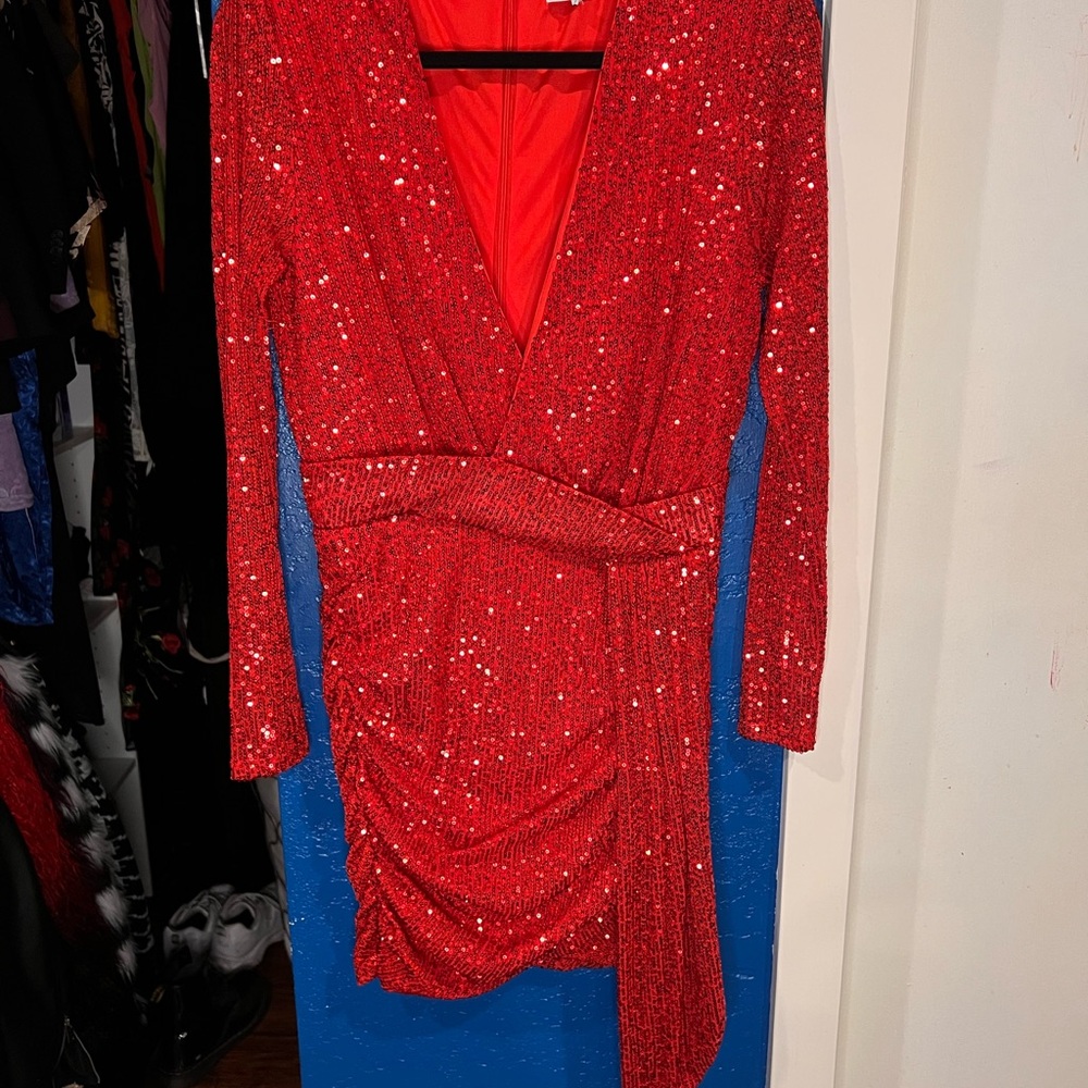 Red Sequin Wrap Dress